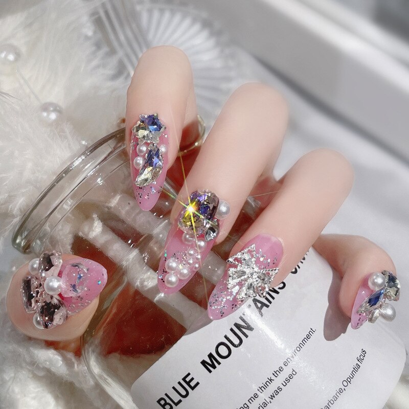 24pcs Butterfly decorated false nails Removable Long Paragraph Manicure fake nail tips full cover acrylic for girls nail