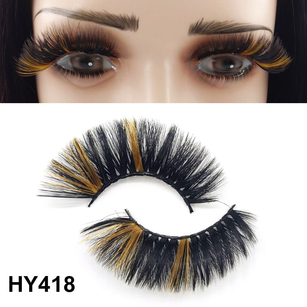 1 Pair 25MM Colored Mink Lashes 5D Fluffy Party Mink Eyelashes Box Package Supplies 3D Pink White Cosplay Fake Eyelashes