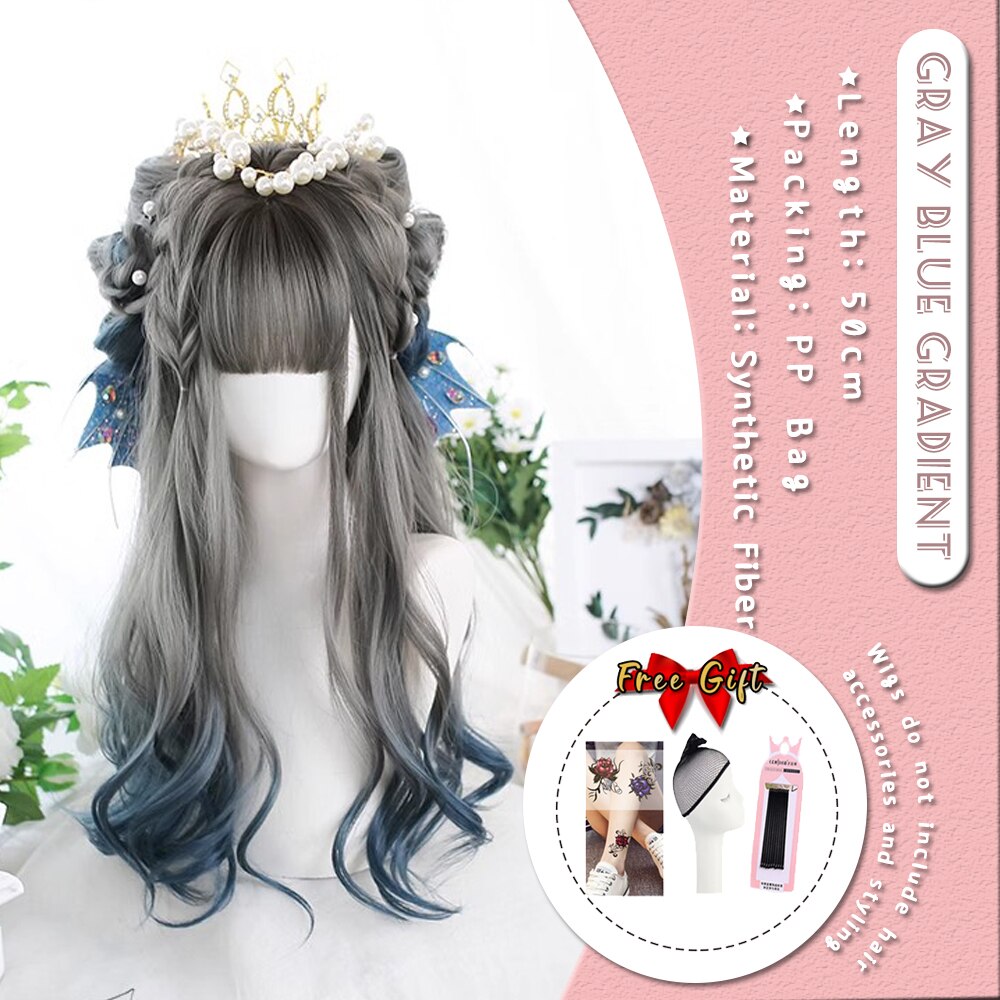 Extra Long Curly Hair with Bangs Cosplay Party Lolita Synthetic Wigs Heat Resistant Fiber