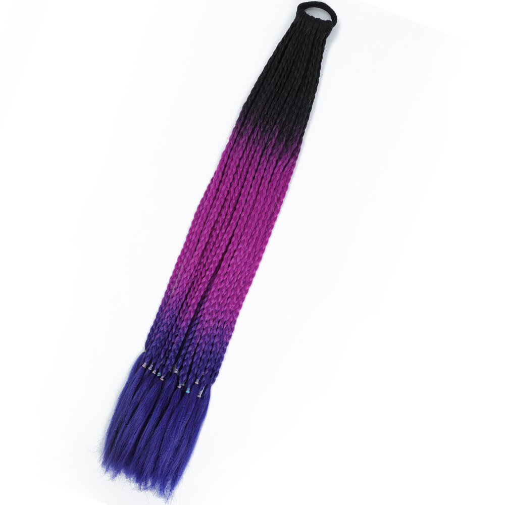 Colored Gradient Box Braided Ponytail For Girls With Elastic Hair Band Rubber Band Hair Accessories Wig Headband Hairpiece