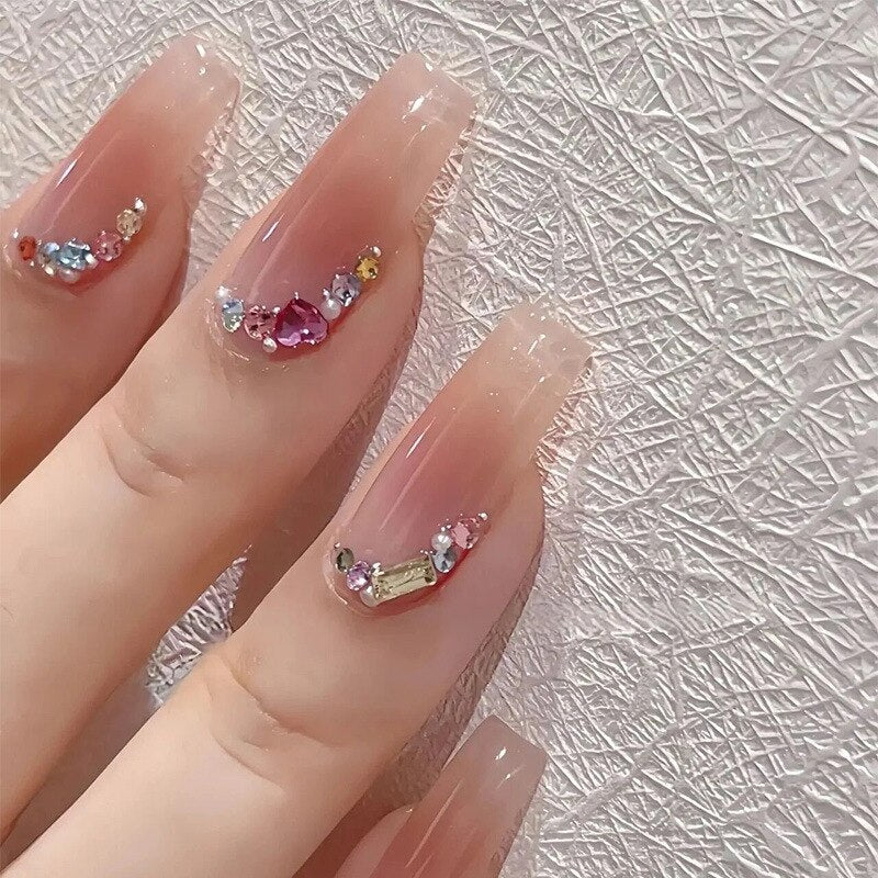 24pcs Press on Nails Short Fake Nails with Glue Jelly Gradient Design Detachable Artificial Nail Acrylic Coffin False Nails Tips