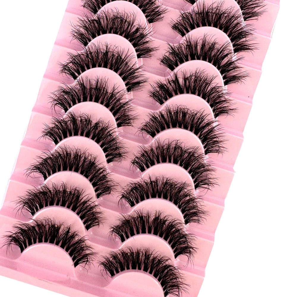 10 Pairs3D Mink Invisible Lash Handmade Crisscross Eyelashes Clear Band Soft Strip Eyelash Natural Long Wispy False Lashes