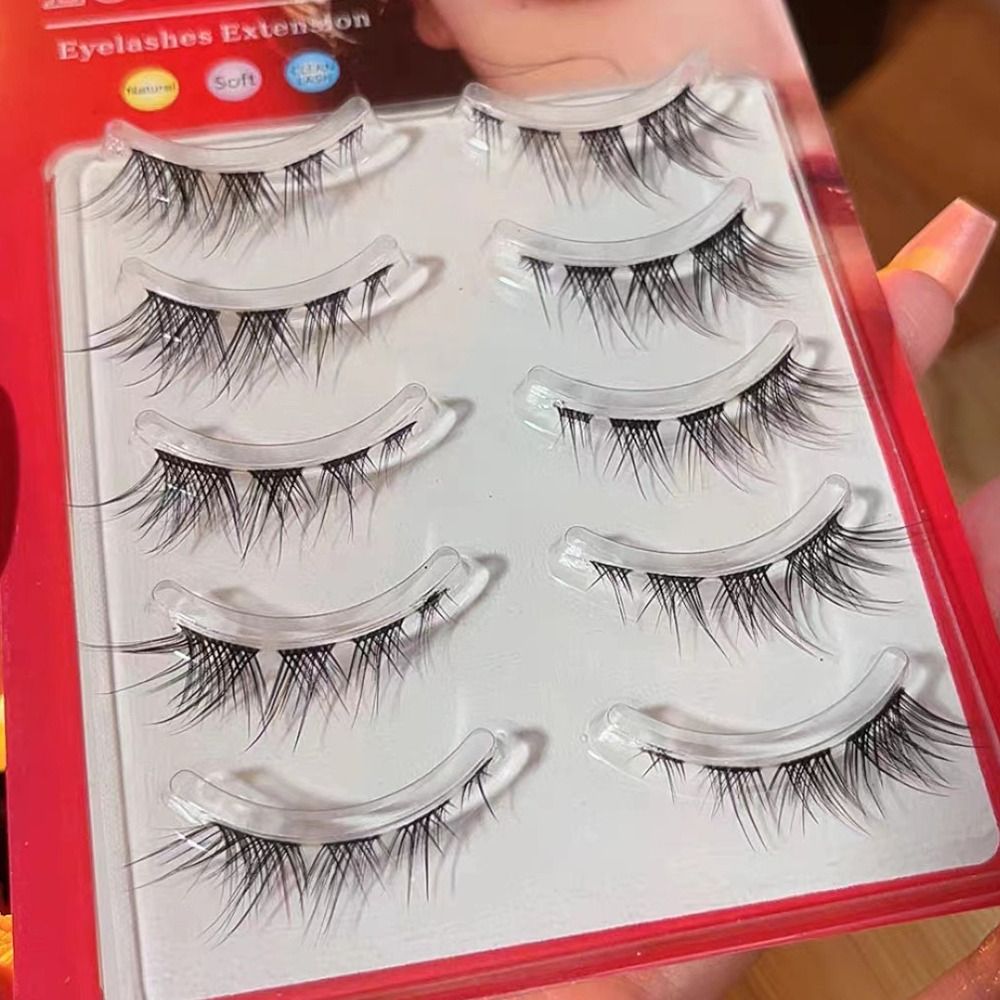 5Pairs 3D Mink Cat Eye Lashes Transparent Stem End Eye Elongated Eyelashes Full Strip Wispy Volume Fox Eye Lashes