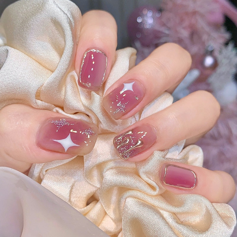 24Pcs False Nails Coffin Almond Artificial Fake Nails with glue Full Cover Nail Tips Press On Nails Manicure