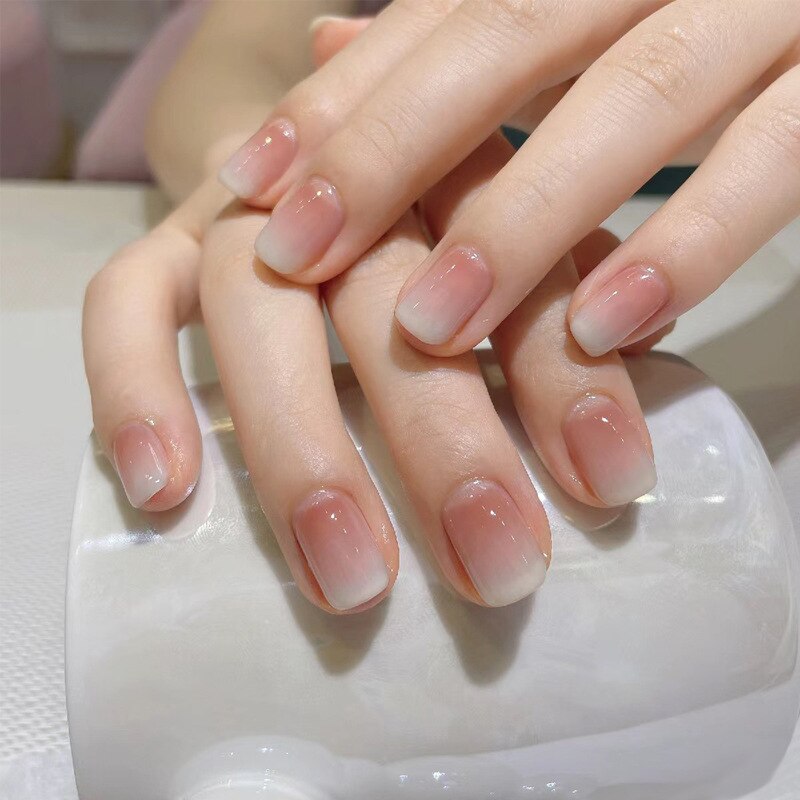 24pcs pink clouds design false nails with glue press on nails medium length acrylic nails coffin full cover nails tips supplies