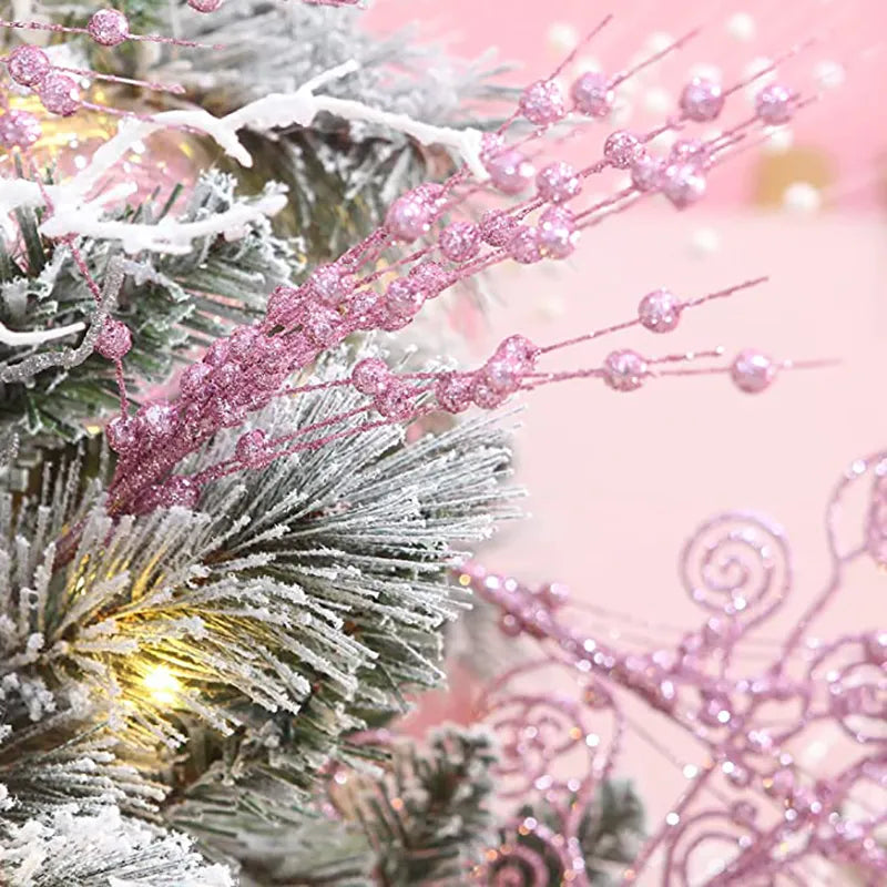 12pcs Gold Christmas Decorative Flash Artificial Berry Stem Decor for Christmas Tree DIY Wreath Fireplace Holiday Crafts Gifts