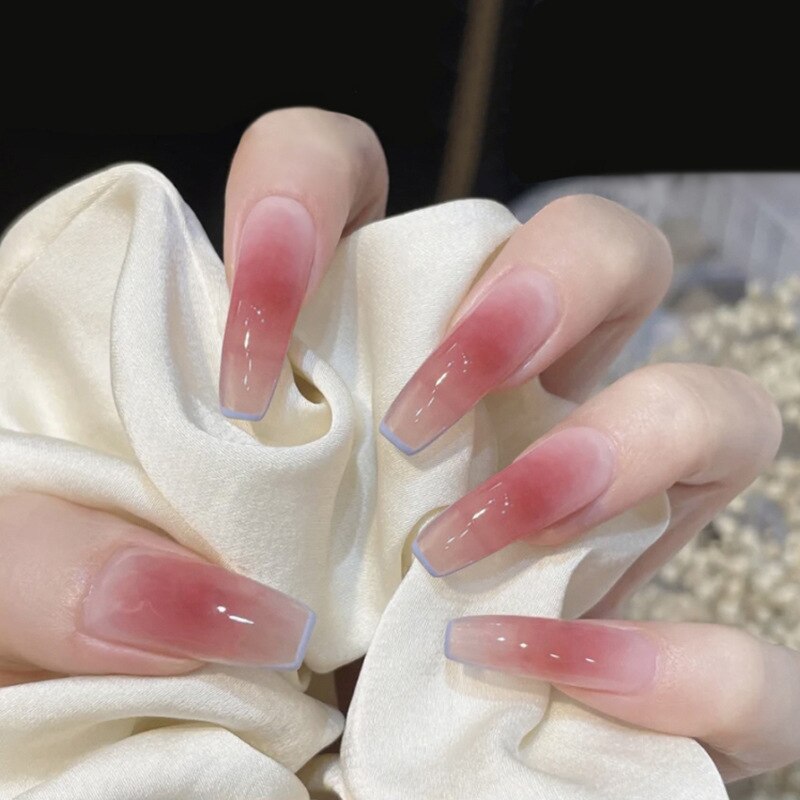 24pcs Press on Nails Short Fake Nails with Glue Jelly Gradient Design Detachable Artificial Nail Acrylic Coffin False Nails Tips