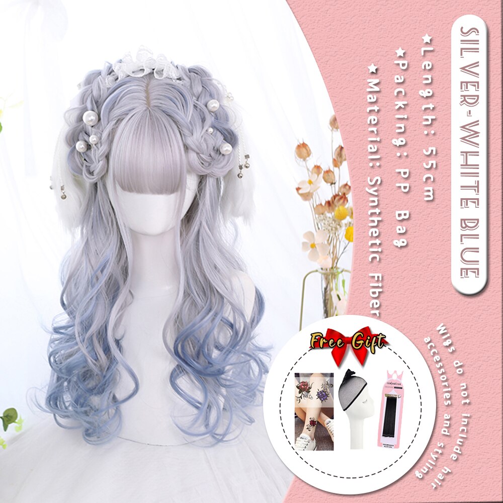 Extra Long Curly Hair with Bangs Cosplay Party Lolita Synthetic Wigs Heat Resistant Fiber