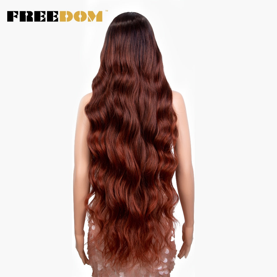 Synthetic Lace Front Wig 36 inch Body Wave Wigs For Women Ombre Blonde Ginger Highlight Wig Long Wavy Cosplay Wigs