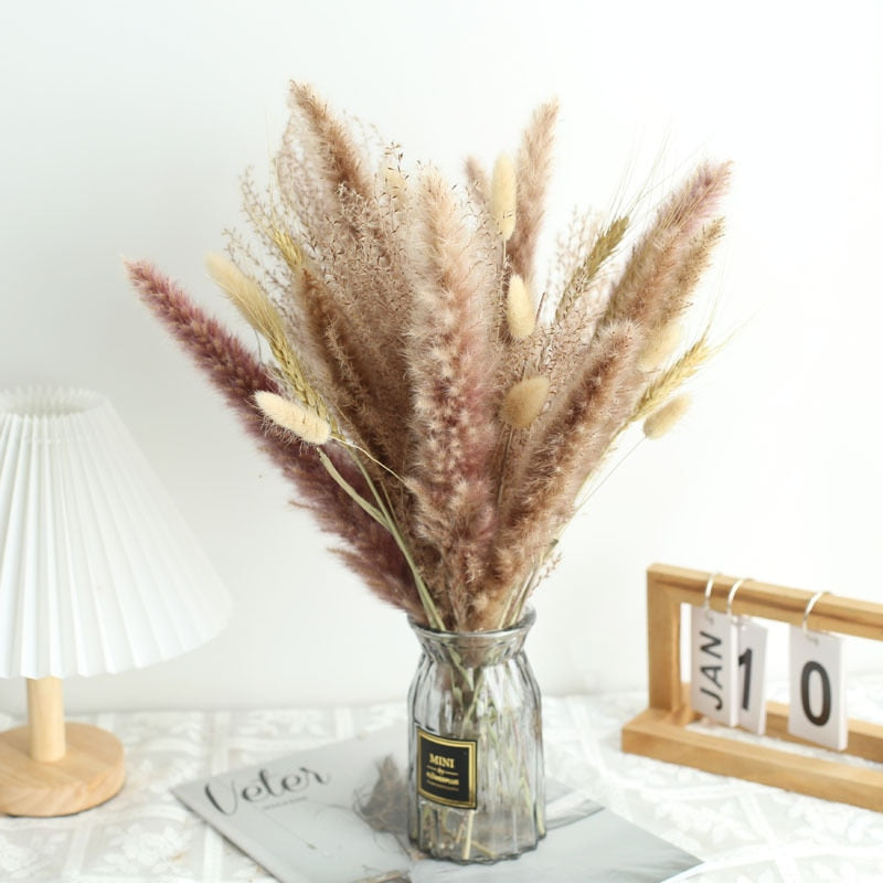 80PCS Natural Dried Pampa Grass Bouquet Boho Home Decor Bouquet Phragmites Dried Flowers Bouquet for Wedding Ramadan Decoration