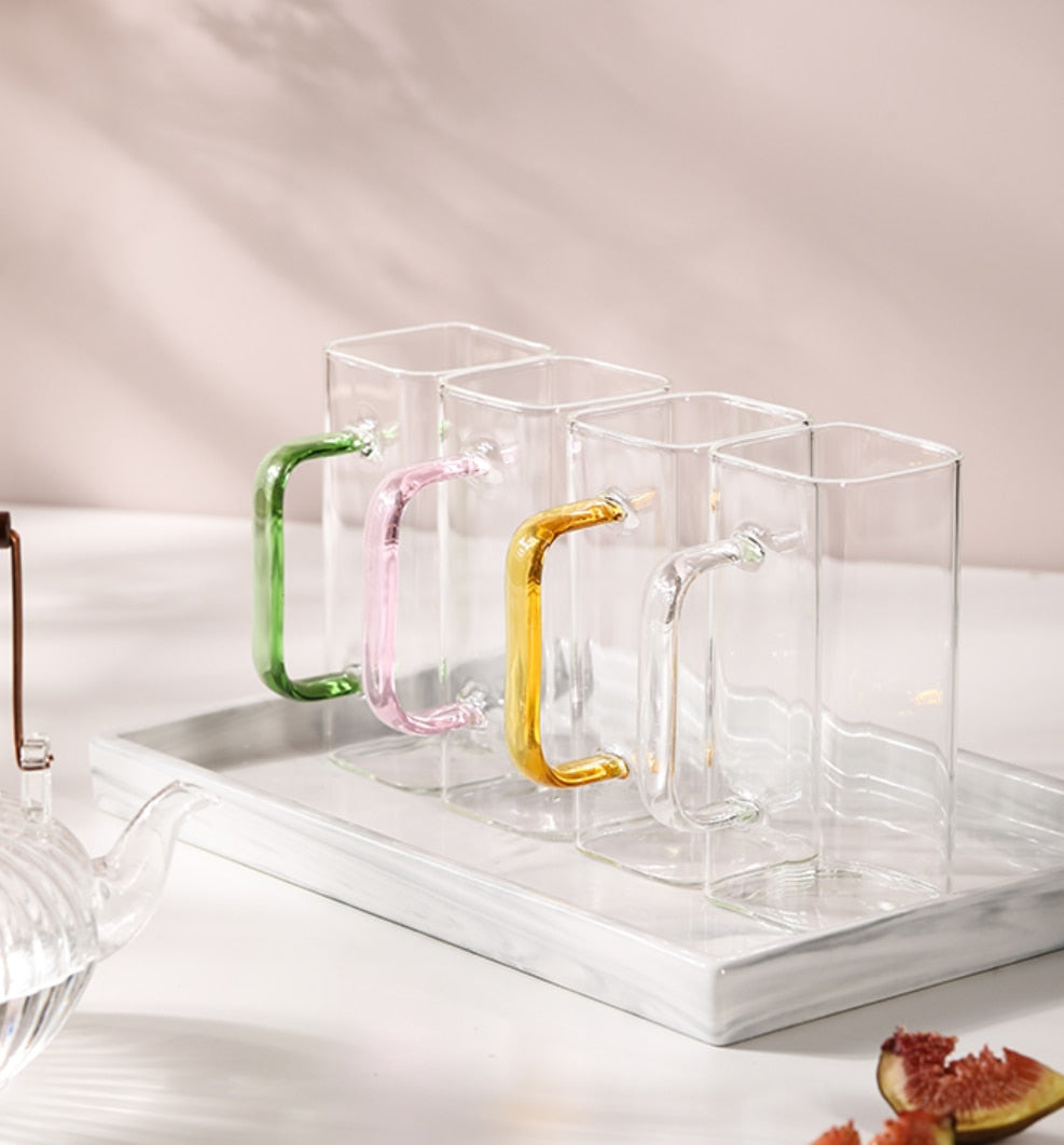 400ml Square Glass Mug Breakfast Milk Coffee Cup Microwave Safe Transparent Beer Mug Coffee Mug Drinkware Glass