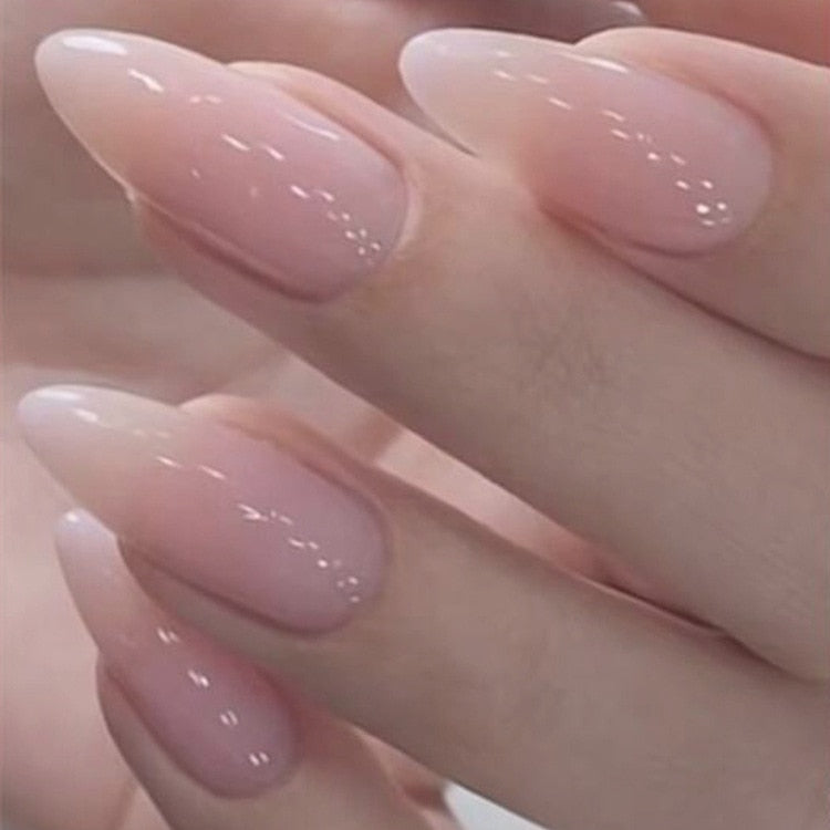 24pcs pink clouds design false nails with glue press on nails medium length acrylic nails coffin full cover nails tips supplies