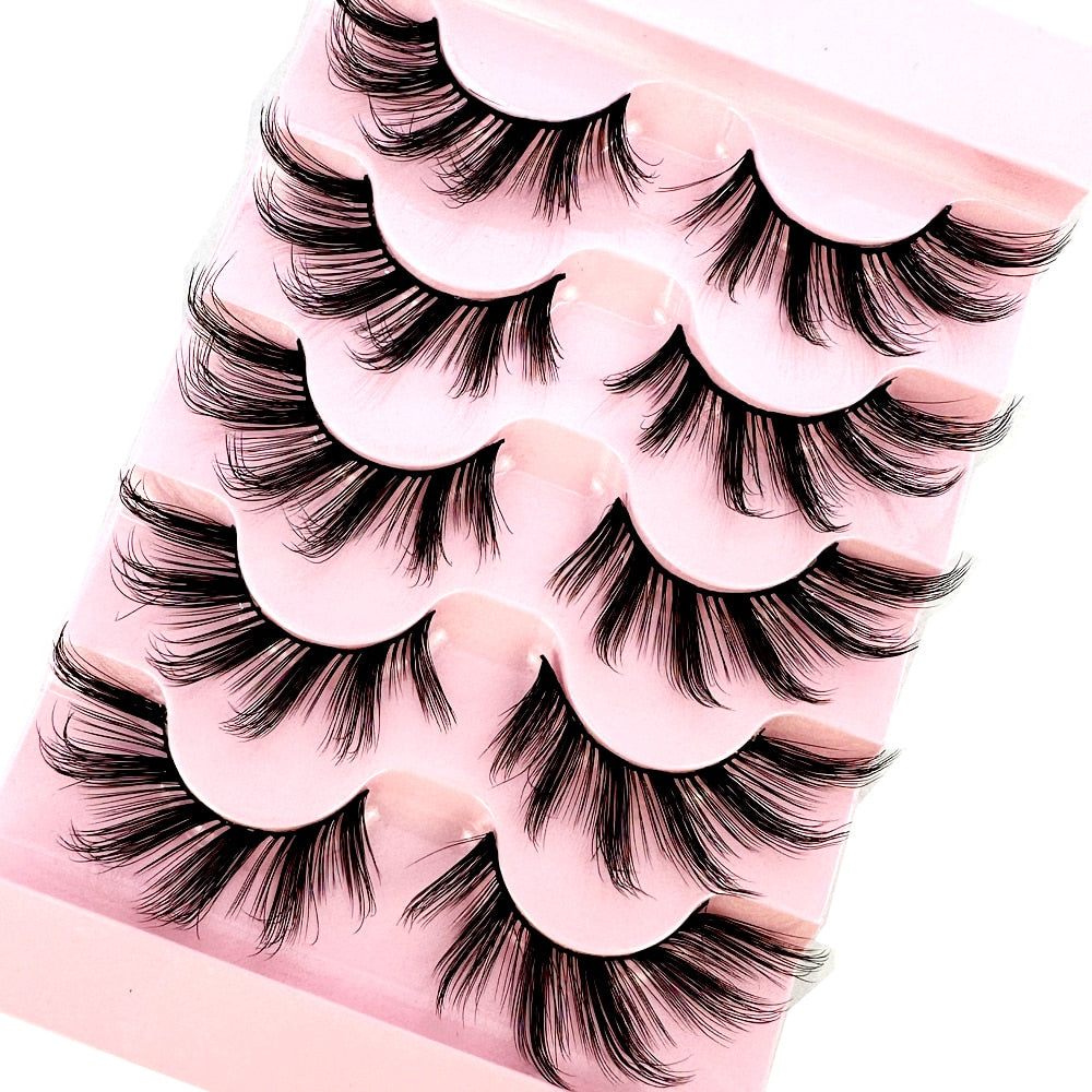 Natural Long Cosplay Cross Strip False Eyelashes Black Eye Lashes 5pair