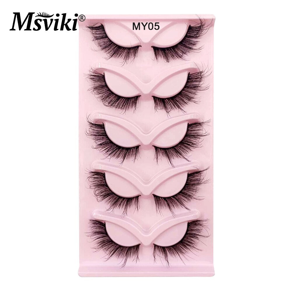 Winged Fake Eyelashes 5 Pairs Natural 3D Cat Eye Faux Mink Lashes 5D 8-15MM Fluffy Fox Eye Lash Extension
