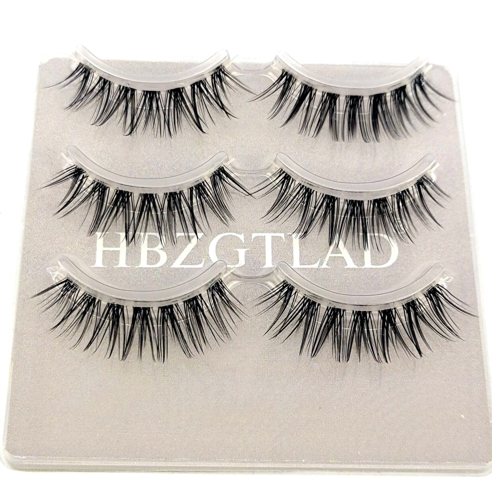 5 pairs short Mink Lashes 3D Mink Eyelashes Invisible Band Natural Black Mink False Eyelash Full Strip Reusable