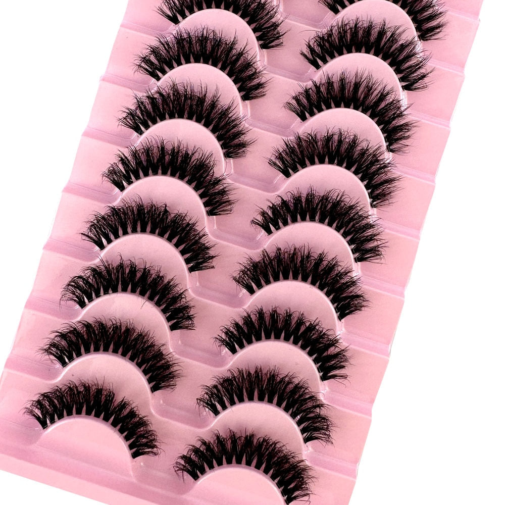 10 Pairs3D Mink Invisible Lash Handmade Crisscross Eyelashes Clear Band Soft Strip Eyelash Natural Long Wispy False Lashes