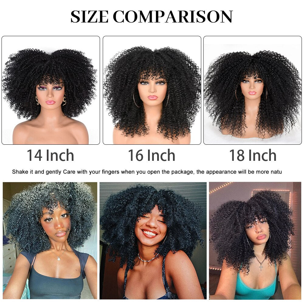 Short Hair Afro Kinky Curly Wigs With Bangs for Black Women Synthetic Ombre Glueless Cosplay Natural Brown Black Pink