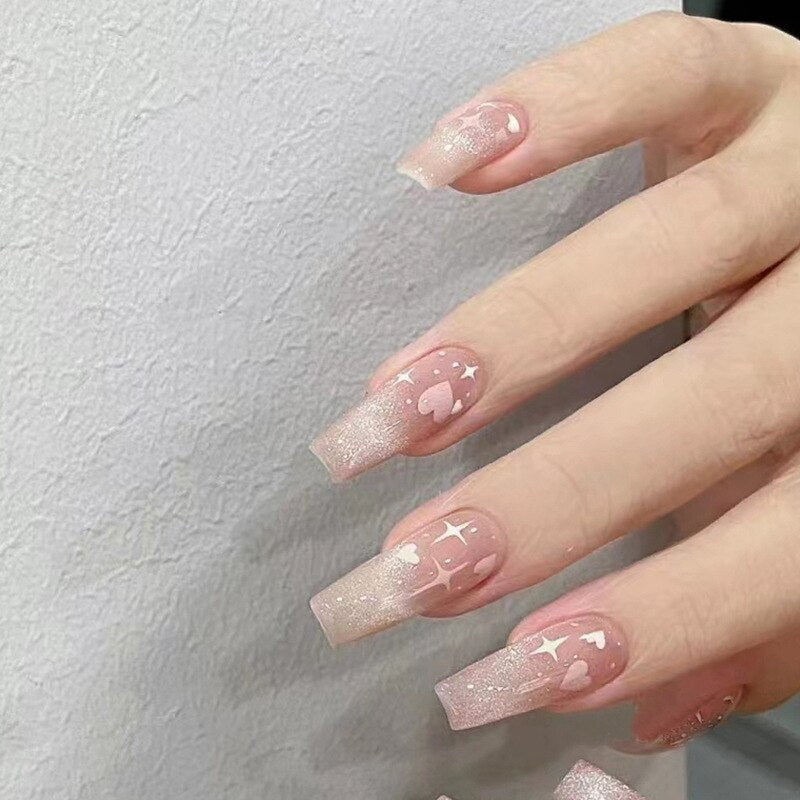 24pcs Press on Nails Short Fake Nails with Glue Jelly Gradient Design Detachable Artificial Nail Acrylic Coffin False Nails Tips