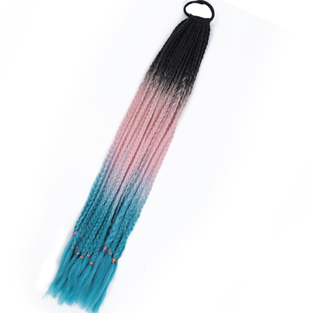 Colored Gradient Box Braided Ponytail For Girls With Elastic Hair Band Rubber Band Hair Accessories Wig Headband Hairpiece