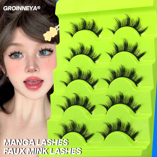 Manga Lashes 5 pairs Eyelashes 3D Natural False Lashes Fluffy Soft Cross Winged Natural Realistic Eyelash Extension