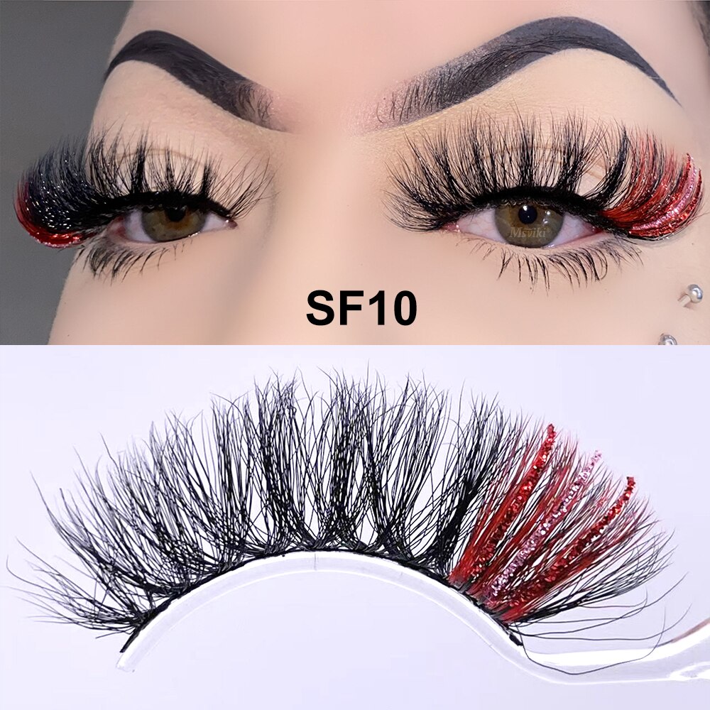 5D Fluffy 18-22MM Glitter Mink Lashes 1 Pair Party Colored Mink Eyelashes Box Package Rainbow Pink White Fake Eyelashes