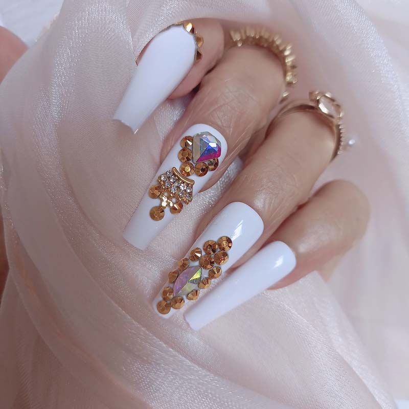 24pcs luxury jewelry long ballet coffin fake nails crystal diamond Transparent