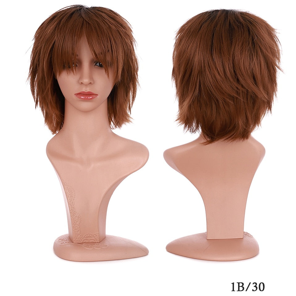 Synthetic Wig Cosplay Wig White Red Green Blue Pink Yellow Hair Short Layer Wig Fake Hair Extension Women Party Wig