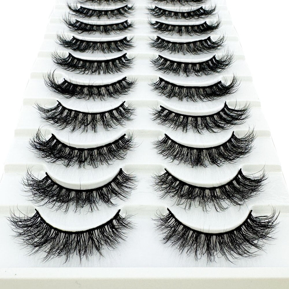 10Pairs 5D Faux Mink Hair False Eyelashes Natural Messy Eyelash Crisscross Wispy Fluffy Lashes Extension Fake Lashes