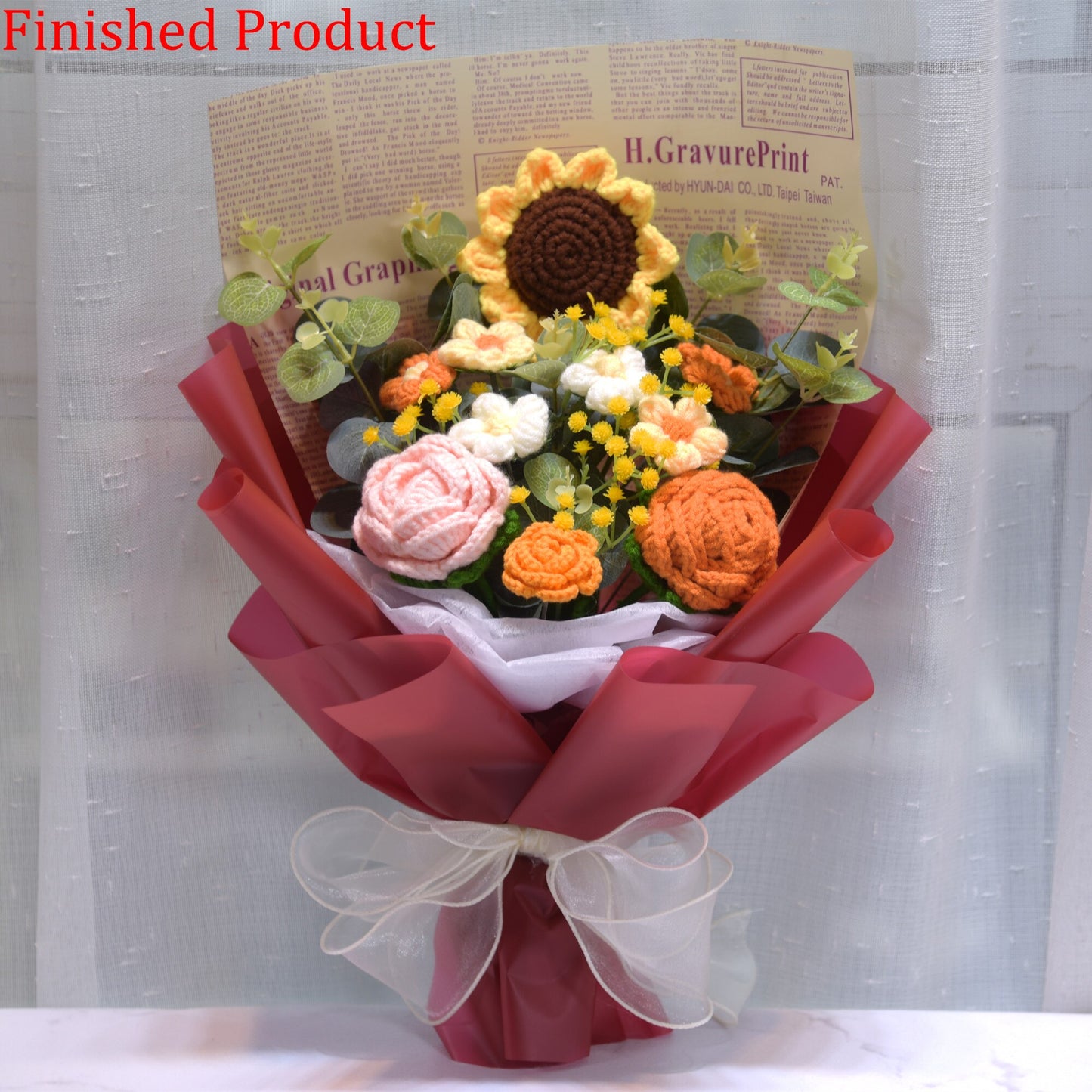 Finished Product Knitting Flowers Rose Tulip Fake Flowers Bouquet Wedding Decoration Hand-woven Home Decorate Knit Flower Gifts