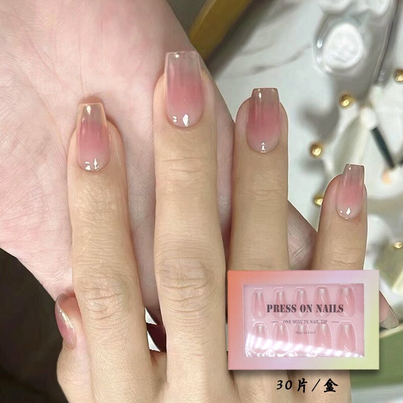 24pcs Press on Nails Short Fake Nails with Glue Jelly Gradient Design Detachable Artificial Nail Acrylic Coffin False Nails Tips
