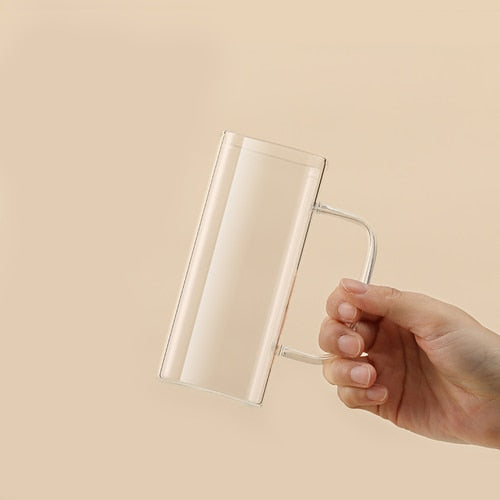400ml Square Glass Mug Breakfast Milk Coffee Cup Microwave Safe Transparent Beer Mug Coffee Mug Drinkware Glass