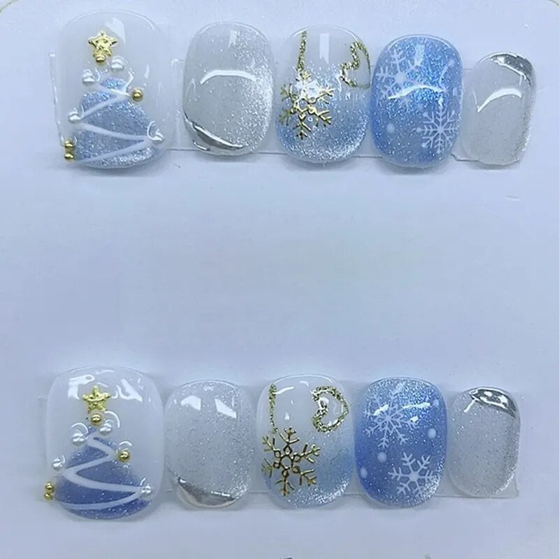 Blue Whale Handmade Wearable Fake Nails Mermaid Ocean Wearing Nails Sticker Reusable Press On Nail Patches Decoration