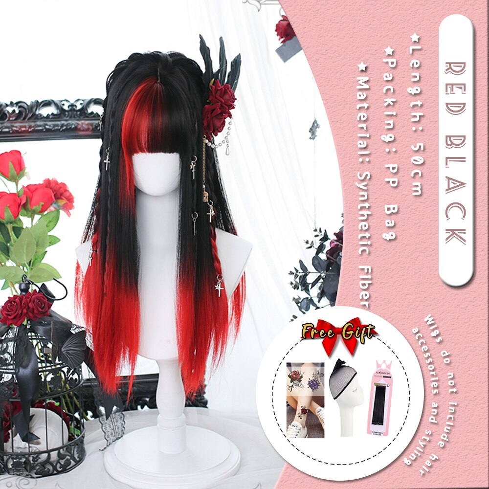 Extra Long Curly Hair with Bangs Cosplay Party Lolita Synthetic Wigs Heat Resistant Fiber