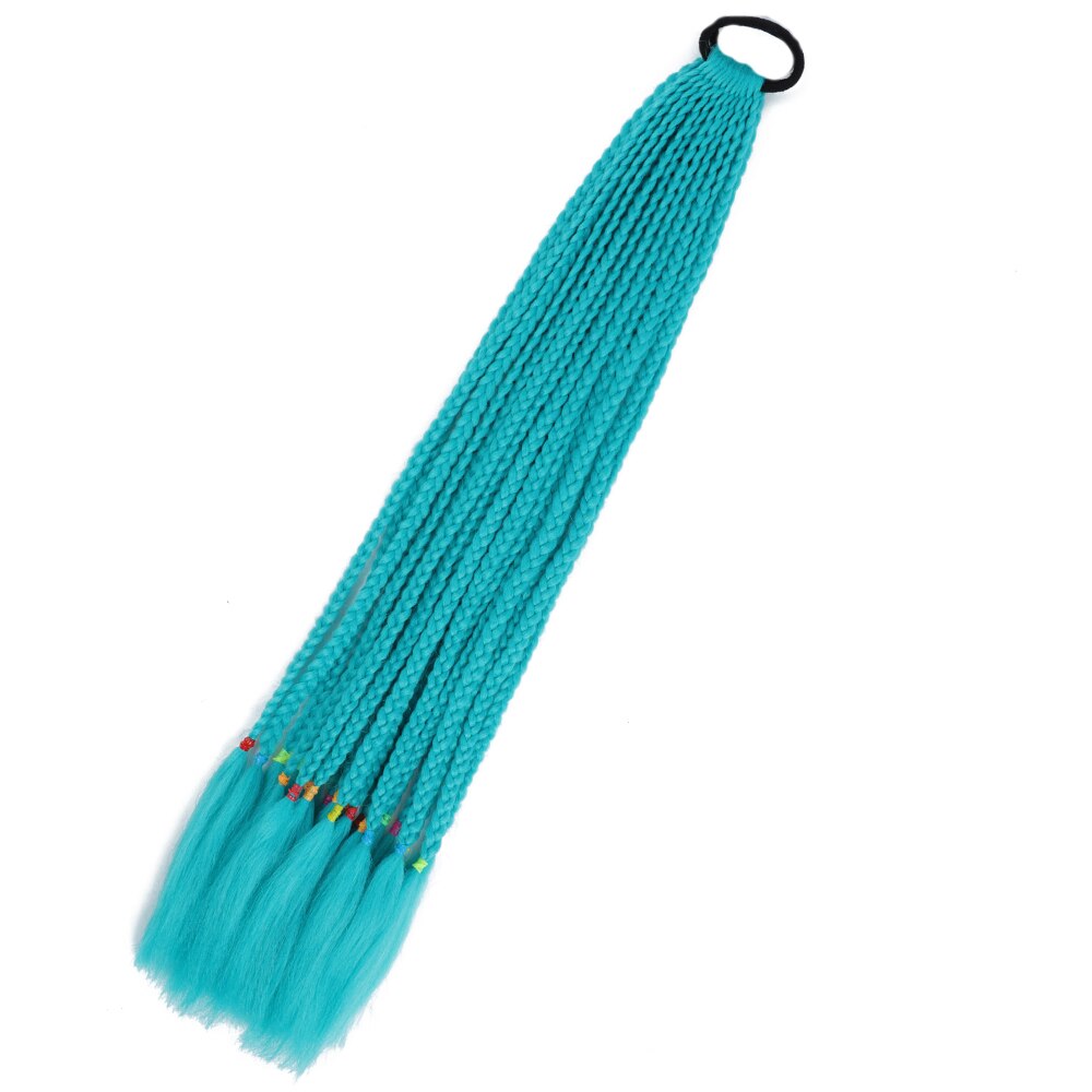 Colored Gradient Box Braided Ponytail For Girls With Elastic Hair Band Rubber Band Hair Accessories Wig Headband Hairpiece