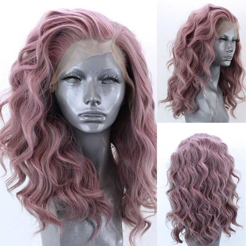 Synthetic Lace Front Wigs Short Bob Wig for Women Silver Brown Pink Blue Color Cosplay Short Wig