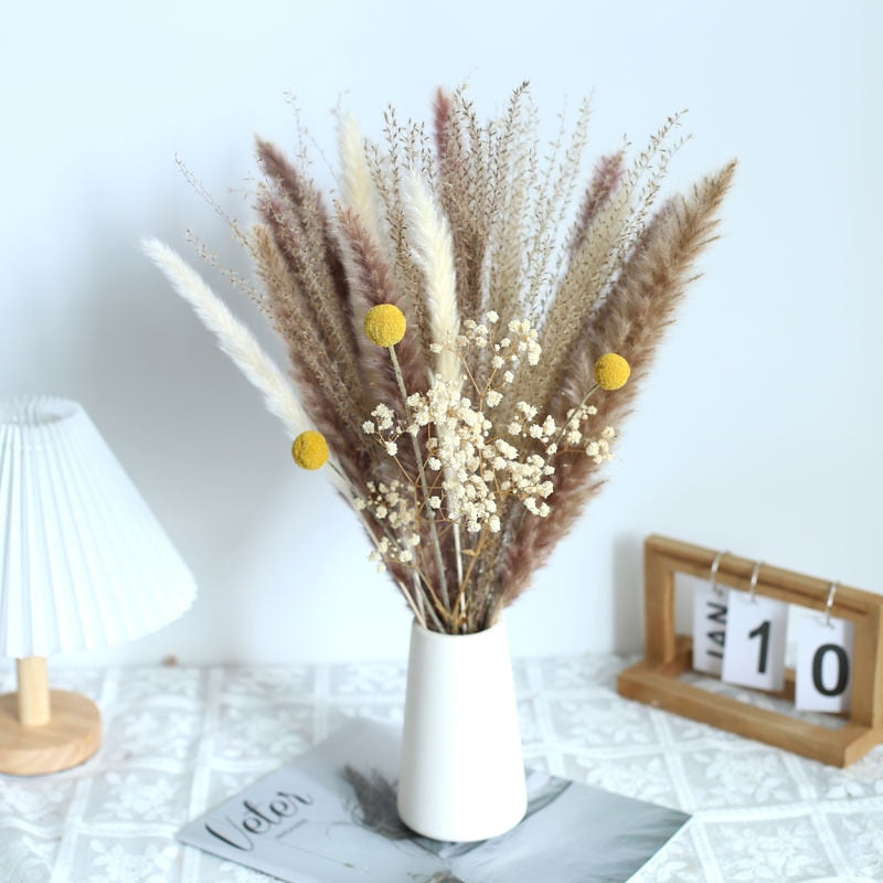 80PCS Natural Dried Pampa Grass Bouquet Boho Home Decor Bouquet Phragmites Dried Flowers Bouquet for Wedding Ramadan Decoration