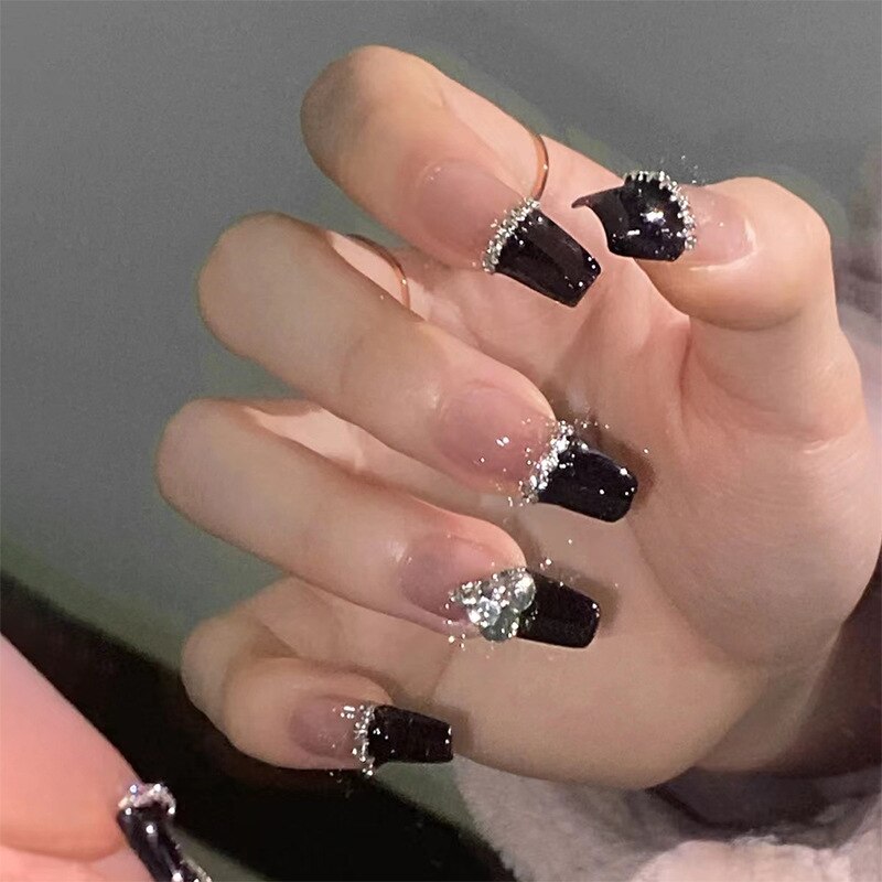 24pcs Butterfly decorated false nails Removable Long Paragraph Manicure fake nail tips full cover acrylic for girls nail