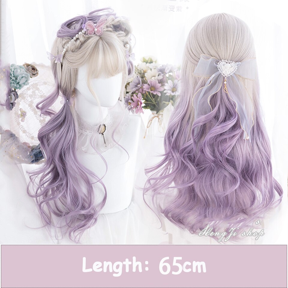 Synthetic Long Wavy Women Light Pink Gradient Mixed Color Lolita Cosplay Heat Resistant Party Wig