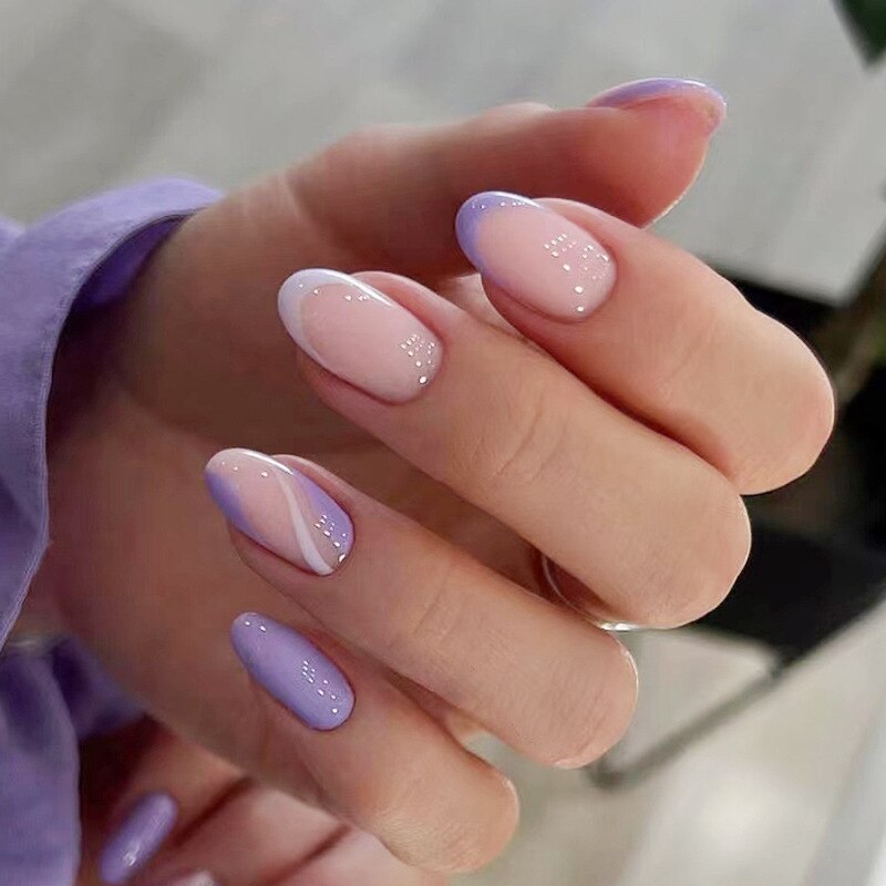 24pcs Almond Full Cover y2k black Sweet Fake Nails with glue cool Stiletto press on nails French artificial Nails With designs