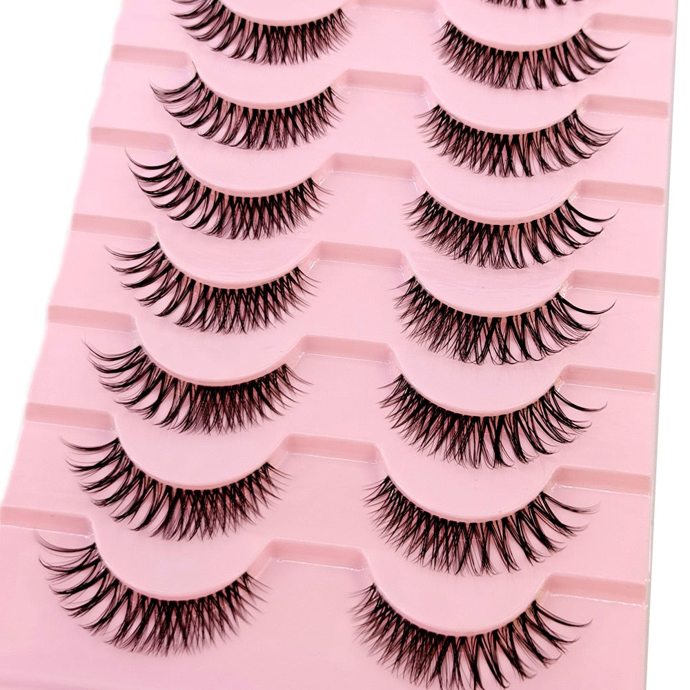 10 Pairs3D Mink Invisible Lash Handmade Crisscross Eyelashes Clear Band Soft Strip Eyelash Natural Long Wispy False Lashes