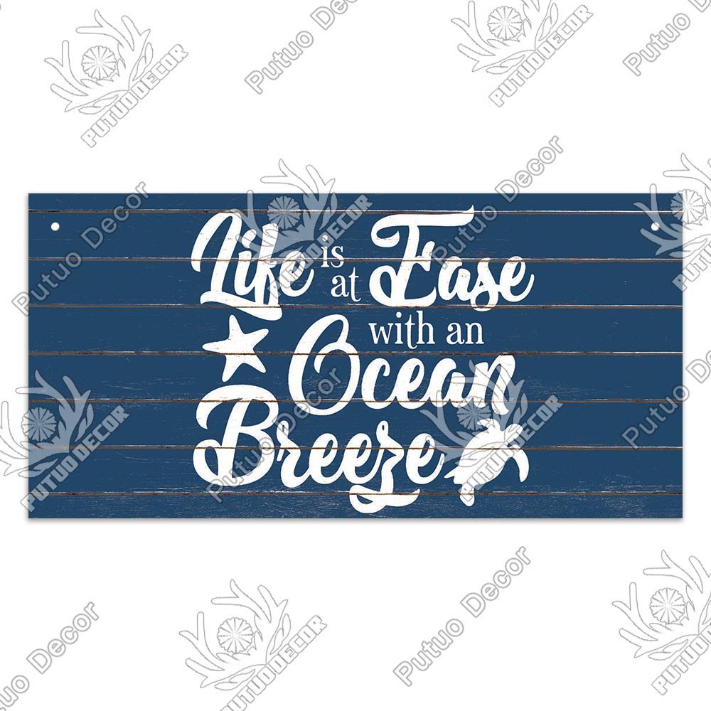 Putuo Decor Beach Home Signs Wood Wall Plaque Wooden Signs Welcome Decor Hanging Plate for Beach House Home Bedroom Tent Decor