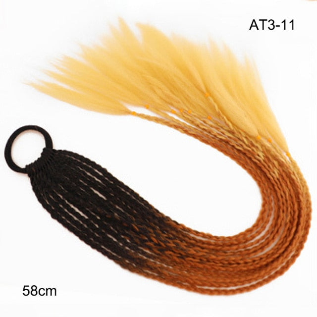 Hair Color Gradient Dirty Braided Ponytail Elastic Hair Band Rubber Headband 60cm