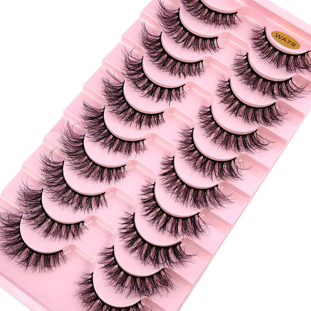 10Pairs 3D Faux Mink Hair False Eyelashes Natural Messy Eyelash Crisscross Wispy Fluffy Lashes Extension Big Eye Fake Lashes