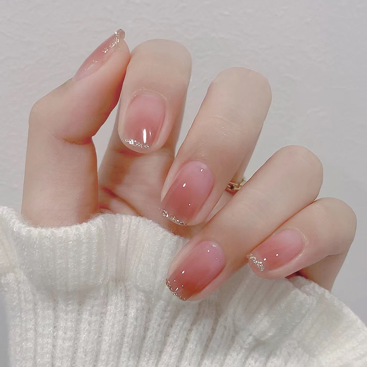 24pcs gradient nude french fake nails with glue wearable Natural press on false nails milk white nail tips ballet
