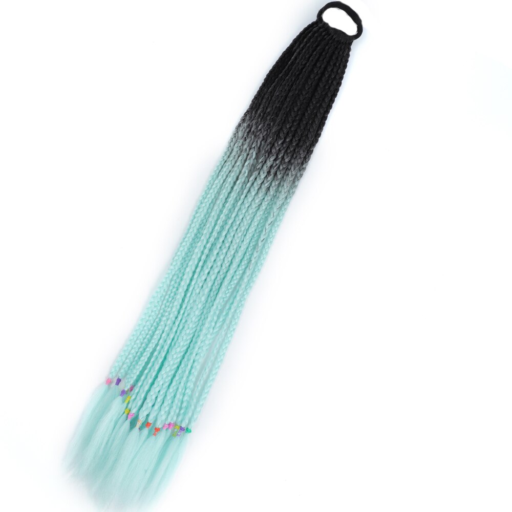 Colored Gradient Box Braided Ponytail For Girls With Elastic Hair Band Rubber Band Hair Accessories Wig Headband Hairpiece