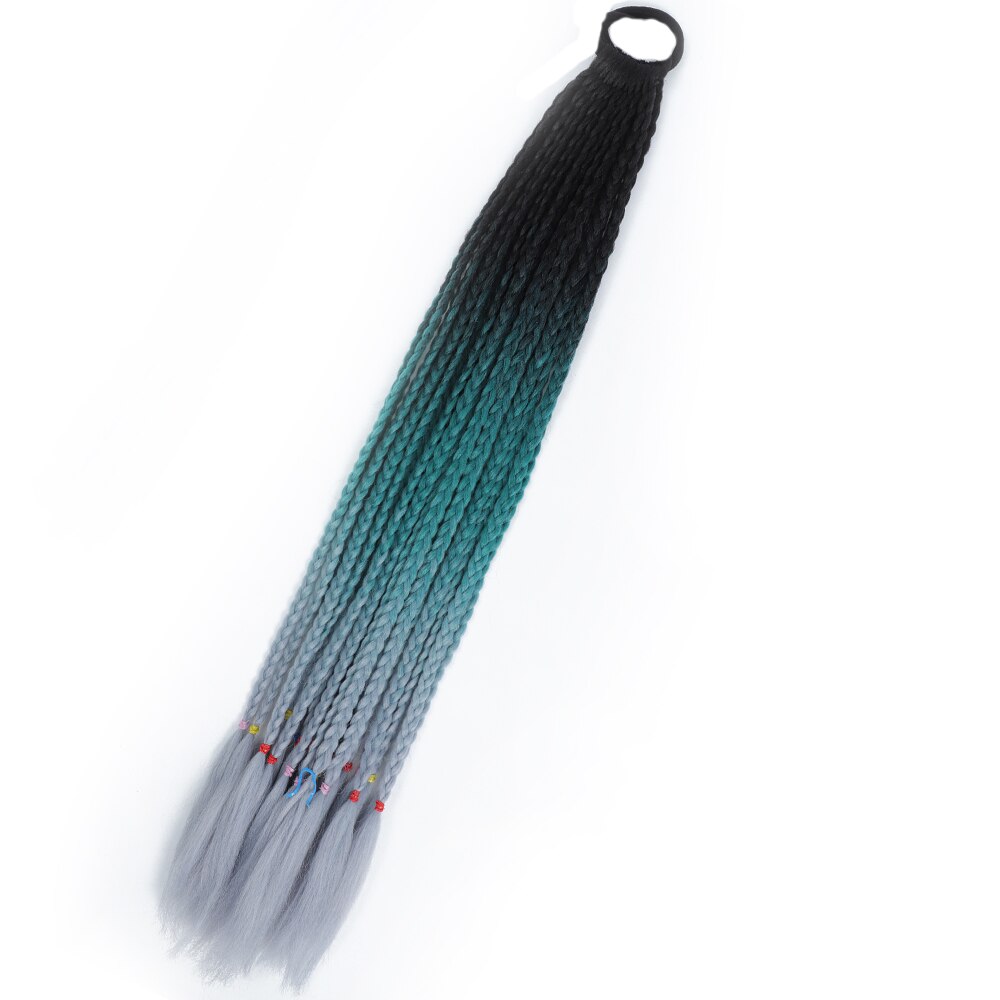 Colored Gradient Box Braided Ponytail For Girls With Elastic Hair Band Rubber Band Hair Accessories Wig Headband Hairpiece