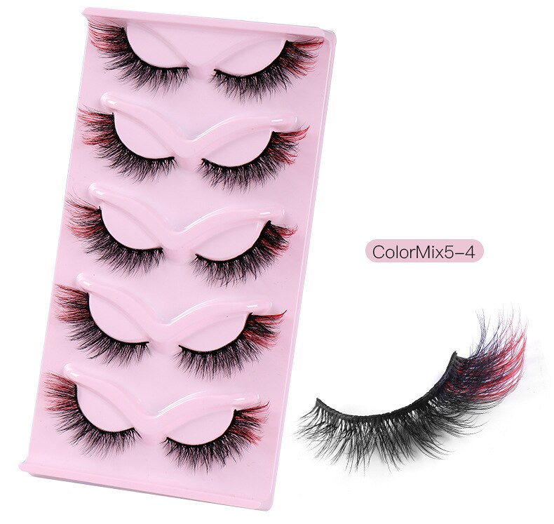 5Pairs Colored Eyelashes Fox Eye False Eyelashes 6D Cat Eye Eyelashes Naturally Thick False Eyelashes Colored Mink Lashes