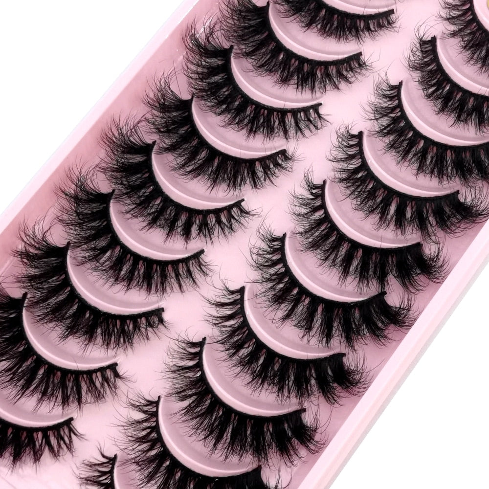 10Pairs 3D Faux Mink Hair False Eyelashes Natural Messy Eyelash Crisscross Wispy Fluffy Lashes Extension Big Eye Fake Lashes