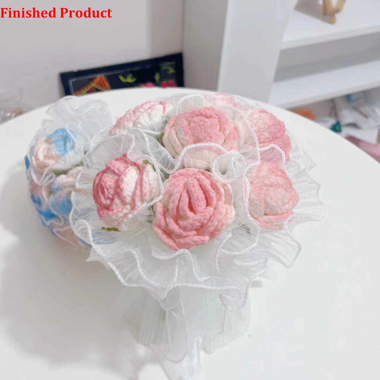 Knitting Flowers Rose Tulip Artificial Fake Flowers Bouquet Wedding Decoration Hand-woven Home Decorate Knit Fake Flower Gifts