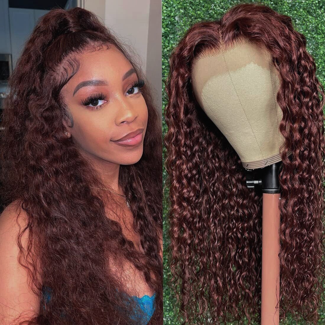 Reddish Brown Kinky Curly Synthetic 13X4 Lace Front Wigs For Women Copper Red Pre Plucked With Baby Hair Lace Closured Wig